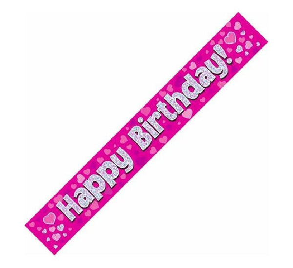 9FT PINK HOLO. HAPPY BDAY BANNER