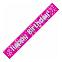 9FT PINK HOLO. HAPPY BDAY BANNER