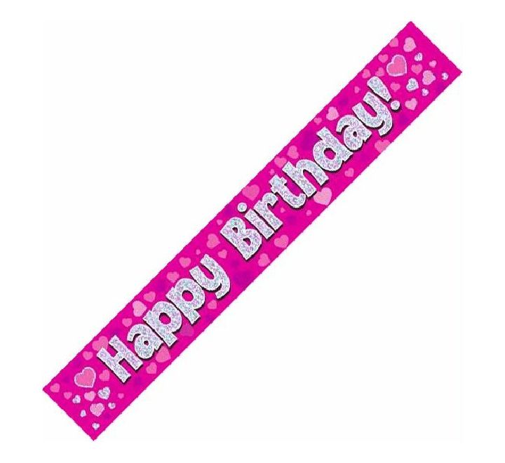 9FT PINK HOLO. HAPPY BDAY BANNER