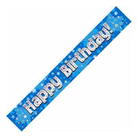 9FT HAPPY BIRTHDAY BLUE HOLOGRAPHIC BANNER