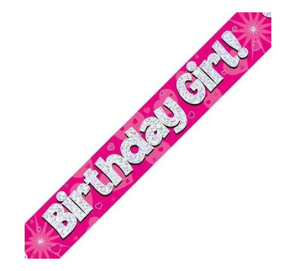 9FT BDAY GIRL PINK HOLO BANNER