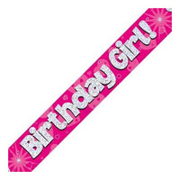 9FT BDAY GIRL PINK HOLO BANNER