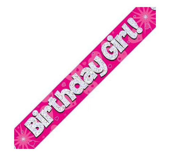 9FT BDAY GIRL PINK HOLO BANNER