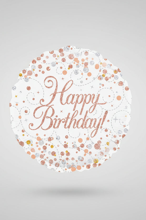 18IN FIZZ BDAY WHITE & ROSE GOLD FOIL