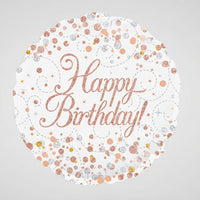 18IN FIZZ BDAY WHITE & ROSE GOLD FOIL