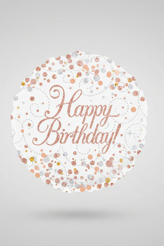 18IN FIZZ BDAY WHITE & ROSE GOLD FOIL