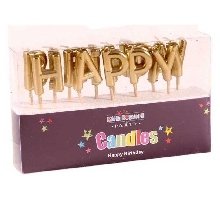 METALLIC GOLD HAPPY BIRTHDAY PICK CANDLE 6S