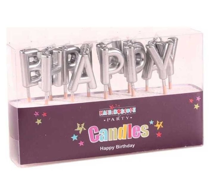 METALLIC SILVER HAPPY BIRTHDAY PICK CANDLE 6S