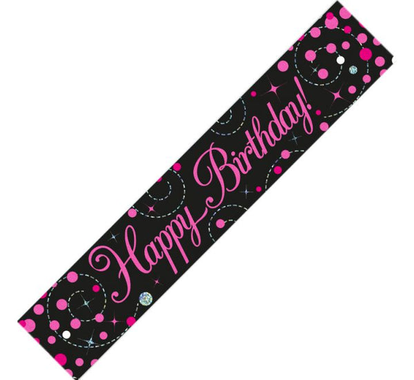 9FT SPARKLING FIZZ BIRTHDAY BLACK & PINK BANNER