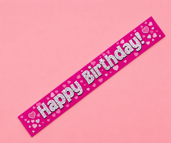 9FT PINK HOLO. HAPPY BDAY BANNER