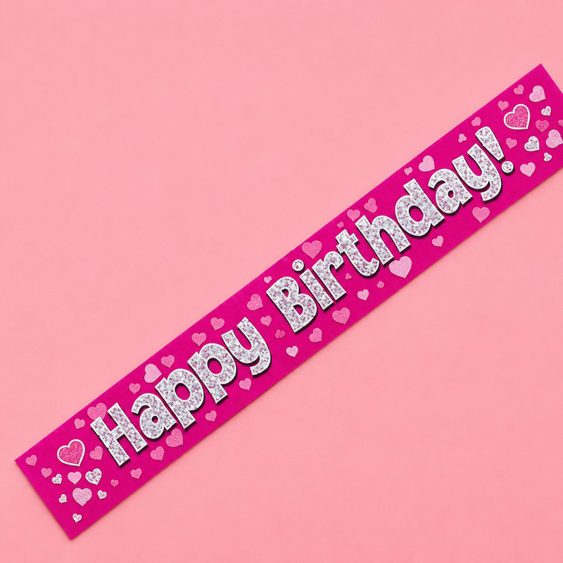 9FT PINK HOLO. HAPPY BDAY BANNER