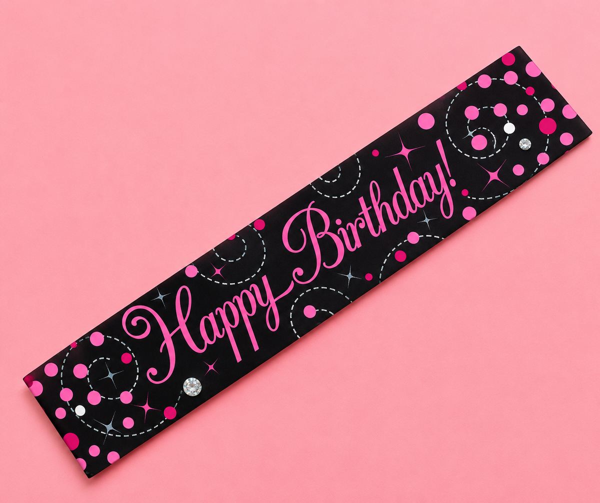 9FT SPARKLING FIZZ BIRTHDAY BLACK & PINK BANNER