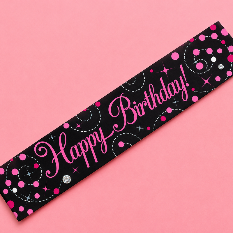 9FT SPARKLING FIZZ BIRTHDAY BLACK & PINK BANNER