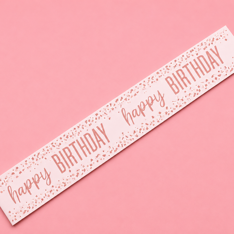9ft HAPPY BIRTHDAY CONFETTI ROSE GOLD FOIL BANNER