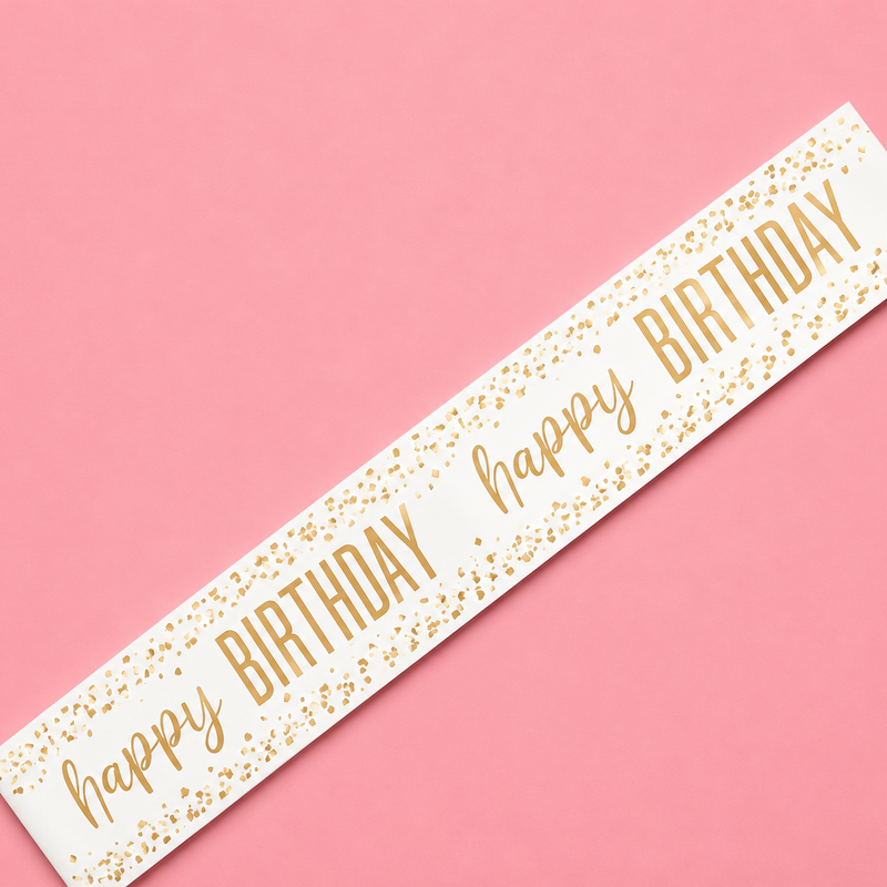 9ft HAPPY BIRTHDAY CONFETTI GOLD FOIL BANNER