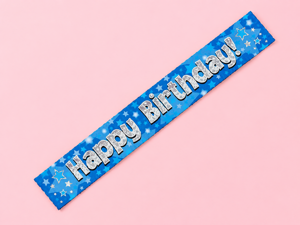 9FT HAPPY BIRTHDAY BLUE HOLOGRAPHIC BANNER