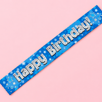 9FT HAPPY BIRTHDAY BLUE HOLOGRAPHIC BANNER