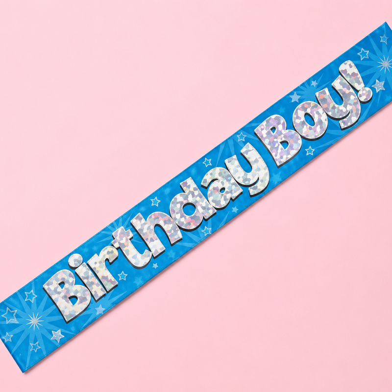 9FT BDAY BOY BLUE HOLO BANNER