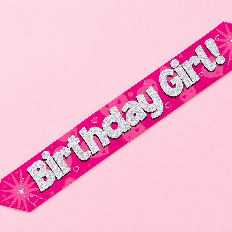 9FT BDAY GIRL PINK HOLO BANNER