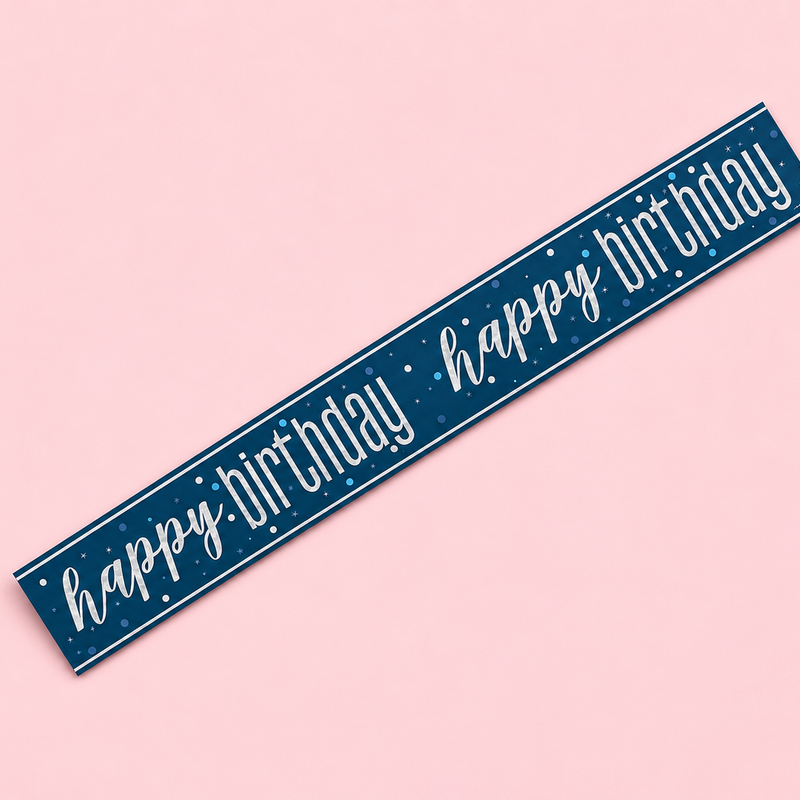 9ft GLITZ BLUE HAPPY BIRTHDAY BANNER