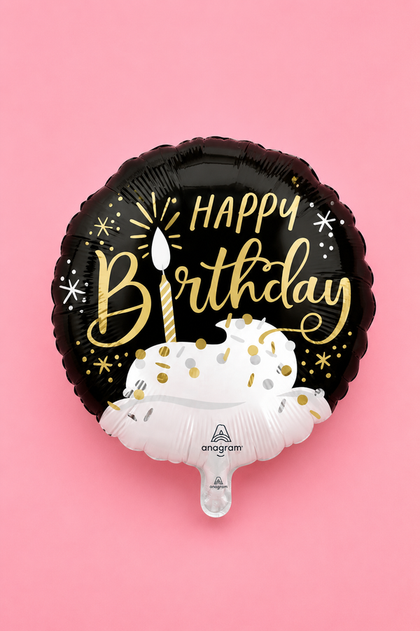 18n BLACK SILVER GOLD BIRTHDAY WISHES FOIL BALLOON