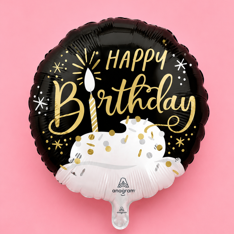 18n BLACK SILVER GOLD BIRTHDAY WISHES FOIL BALLOON