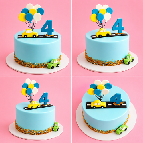Blue Car & Balloon 4th Birthday Cake