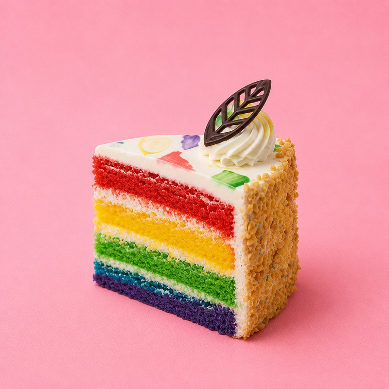 Rainbow Vanilla Cake Slice