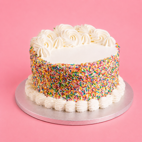Classic Rainbow Sprinkle Fresh Cream Cake.