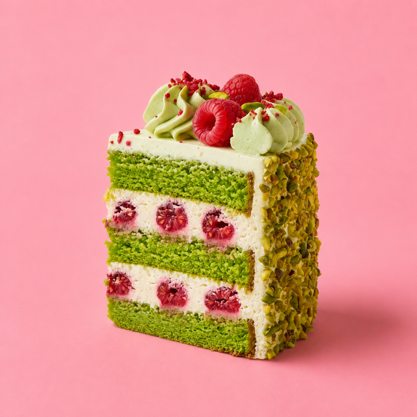 Pistachio & Raspberry Cake Slice