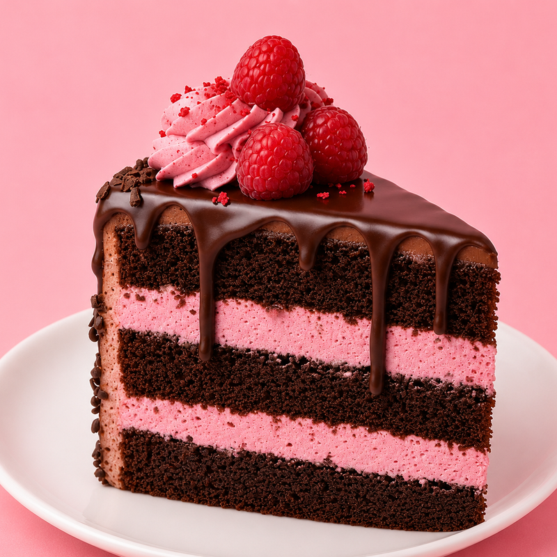 Chocolate Raspberry Velvet Cake Slice
