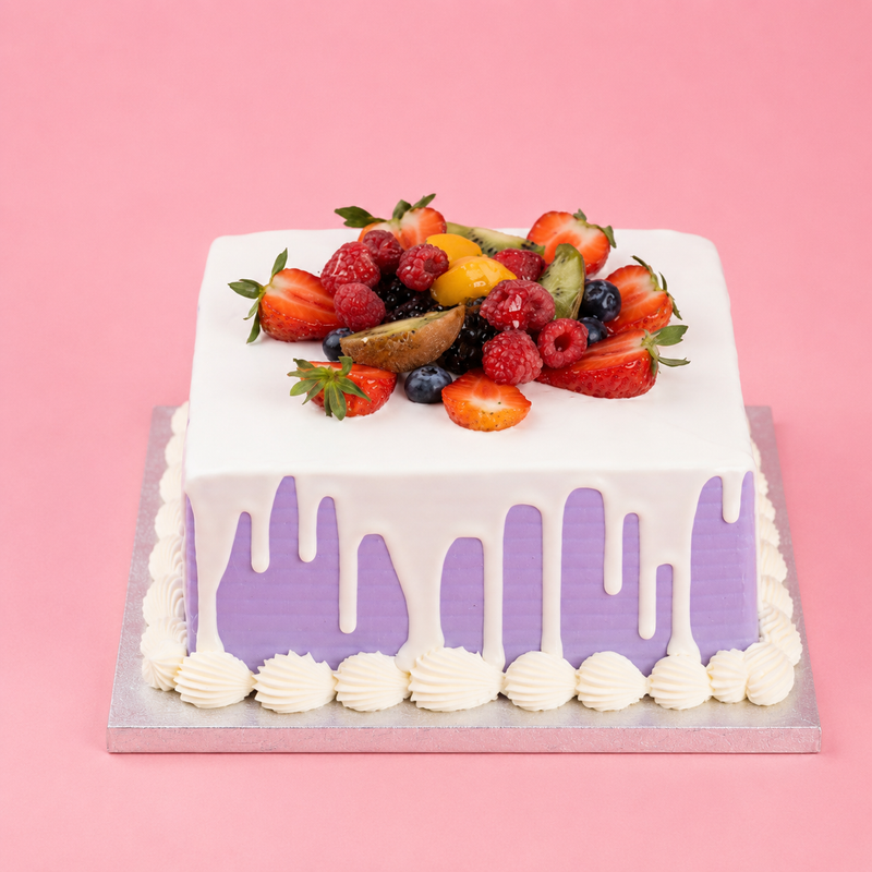 Square Lavender Dripping Cake