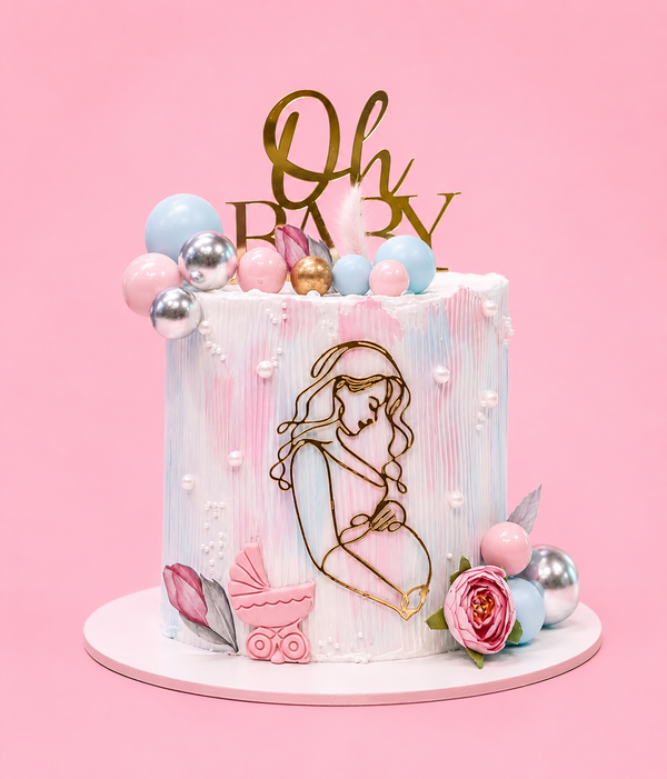 Oh Baby Floral Gender Reveal Cake