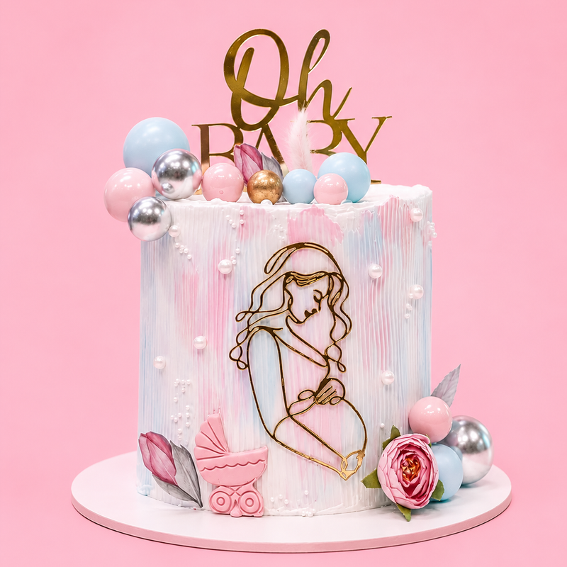 Oh Baby Floral Gender Reveal Cake