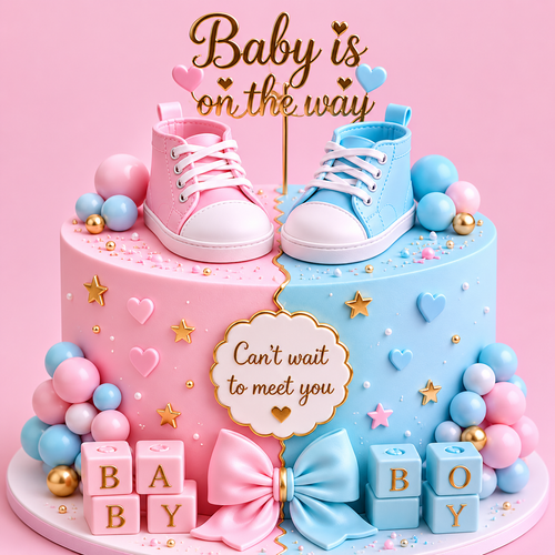 Baby Shoes Gender Reveal Cake