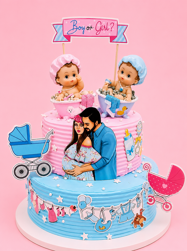 Family Gender Reveal Celebration Cake