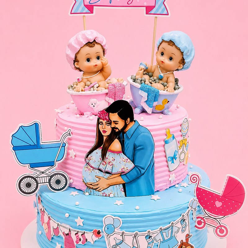 Family Gender Reveal Celebration Cake
