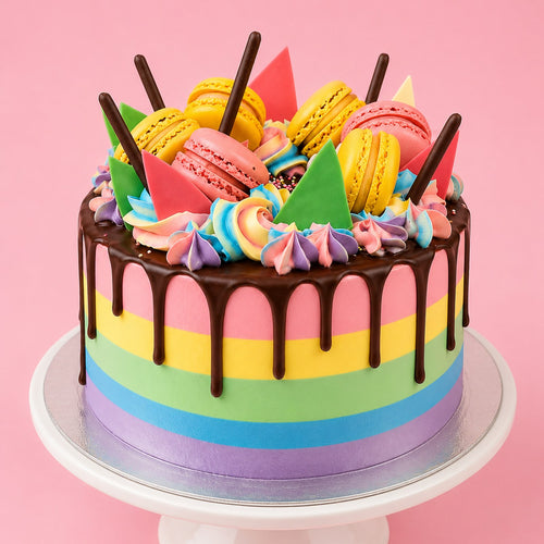 Chocolate Drip Rainbow Macaron Cake