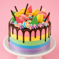 Chocolate Drip Rainbow Macaron Cake