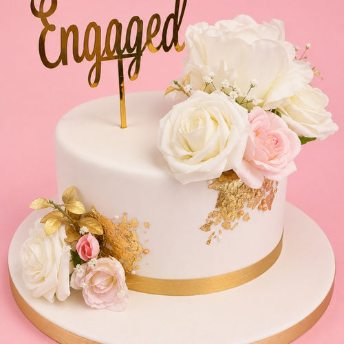 Engaged Gold Leaf Rose Cake