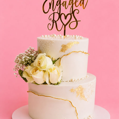 Engaged Letter Gold Marble Cake