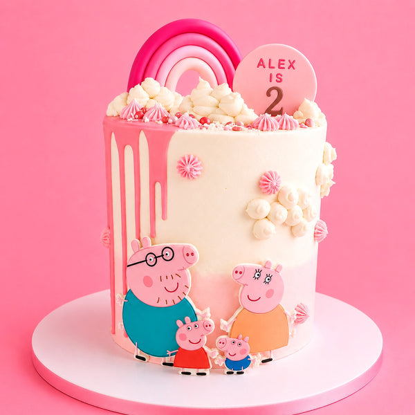 Pink Rainbow Drip Cake with Character Family