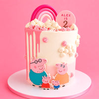 Pink Rainbow Drip Cake with Character Family