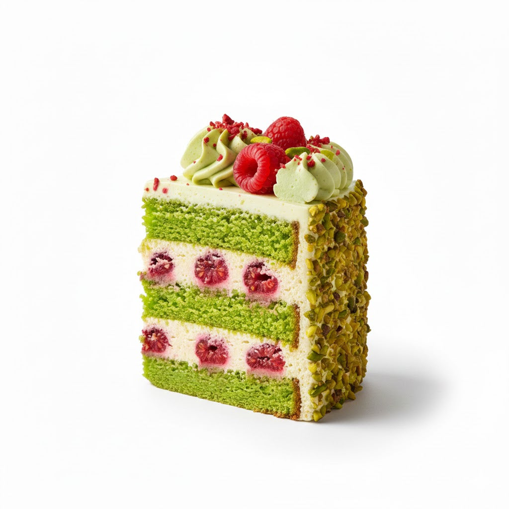 Pistachio & Raspberry Cake Slice