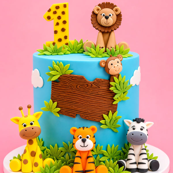 Safari Friends 1st Birthday Cake