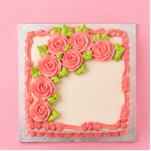 Square Pinky Rose Cake