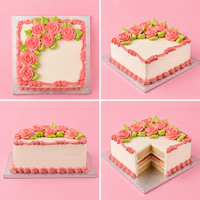 Square Pinky Rose Cake