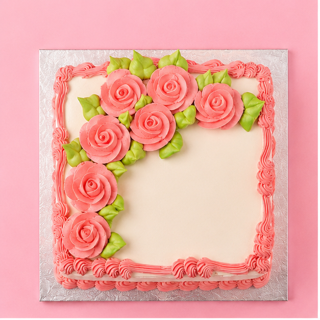 Square Pinky Rose Cake
