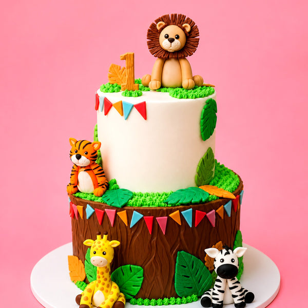 Two-Tier Safari 1st Birthday Cake