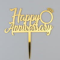Happy Anniversary" Diamond Ring Gold Cake Topper